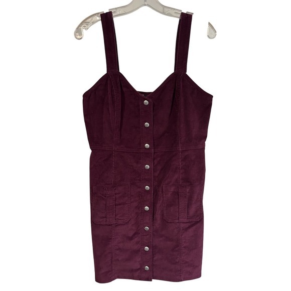 Express Dresses & Skirts - EXPRESS Women Medium Corduroy Button Front Pinafore Burgundy Dress ‎ Retro 70s